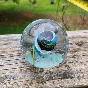 Handcrafted Glass Paperweight With Vibrant Swirling Colors & Controlled Bubbles